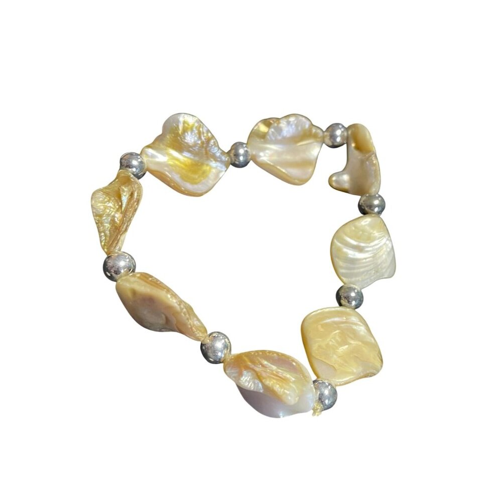 Natural Iridescent Shell Nugget Stretch Bracelet Boho Chic Beach Jewelry stretch